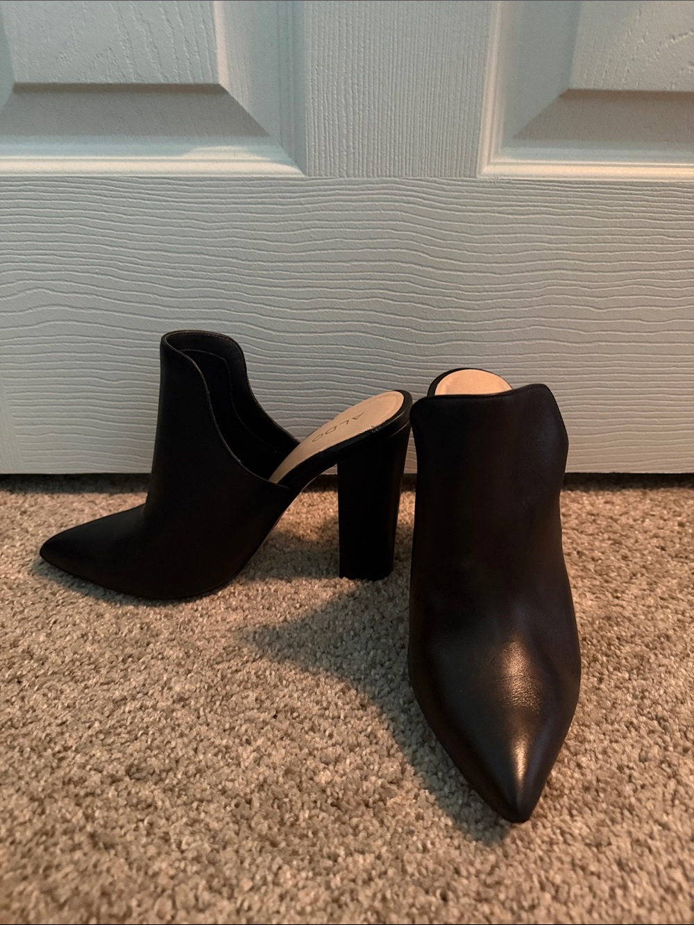 Aldo Black Pointed Toe Slip-On Mule Heels
